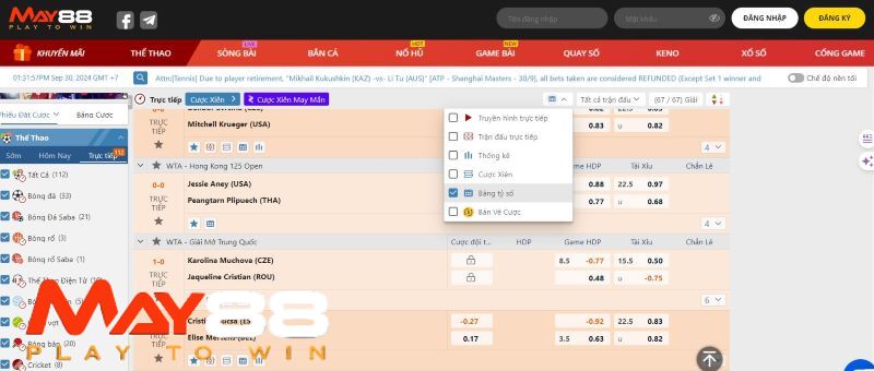 Giao diện cược bóng đá May88 rất trực quan