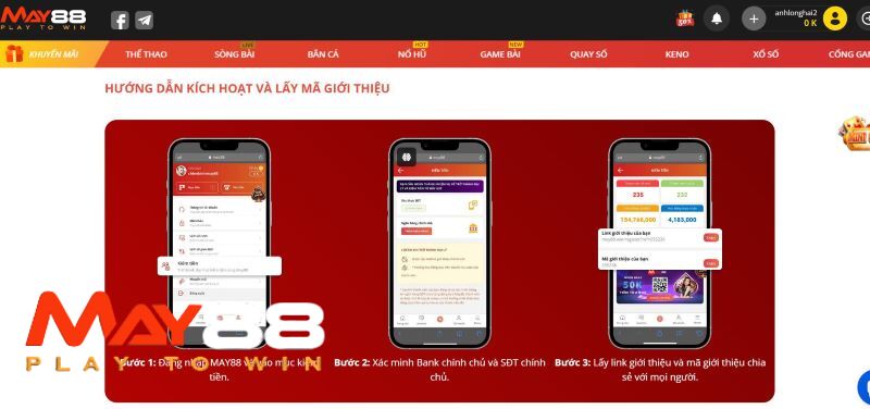Thao tác lấy mã giới thiệu cho đại lý May88